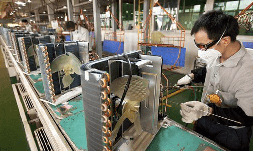 An assembly line in a manufacturing plant