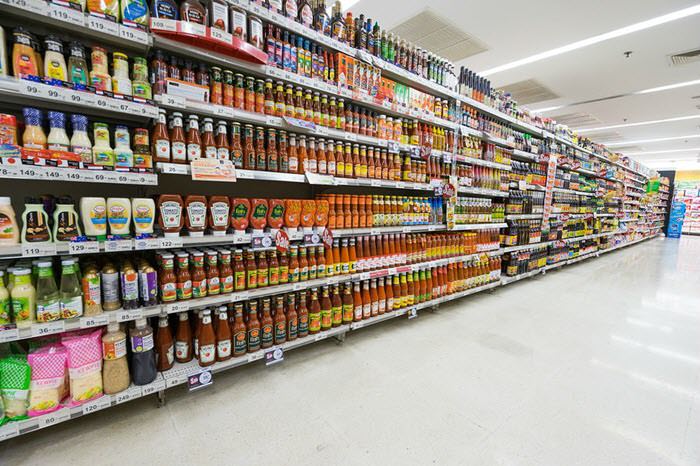 mass consumption products in a department store