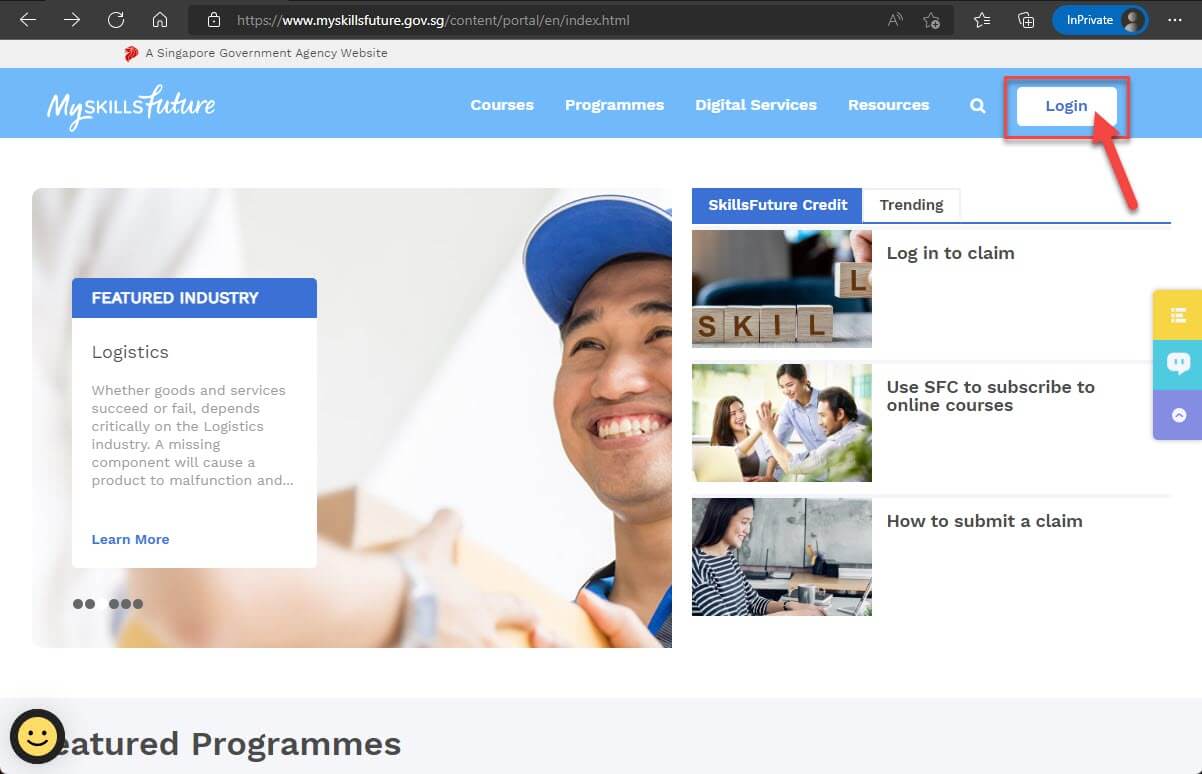 Login at MySkillsFuture.gov.sg