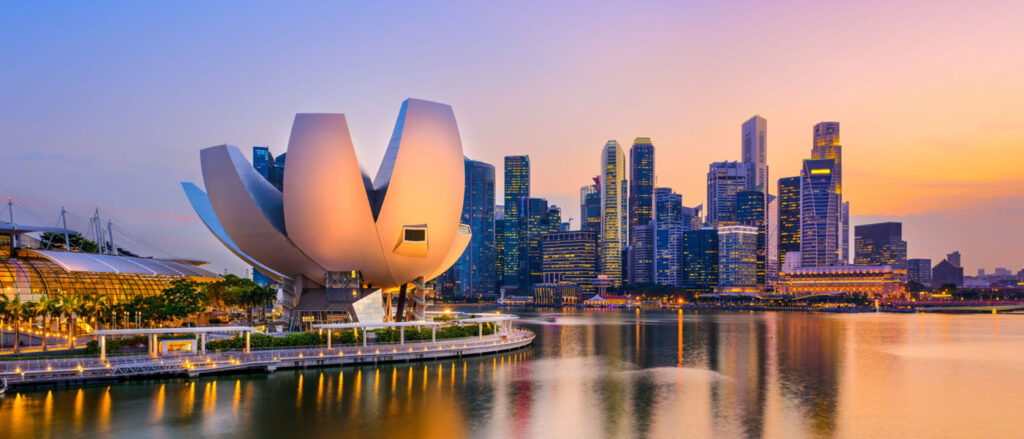 Marina Bay and the ArtScience Museum at sunset