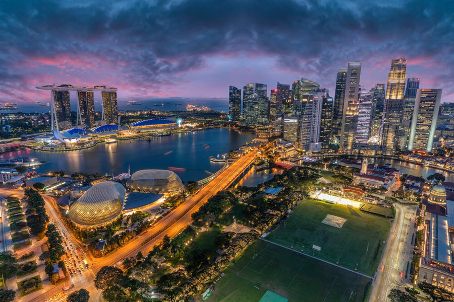The Singapore skyline at dusk