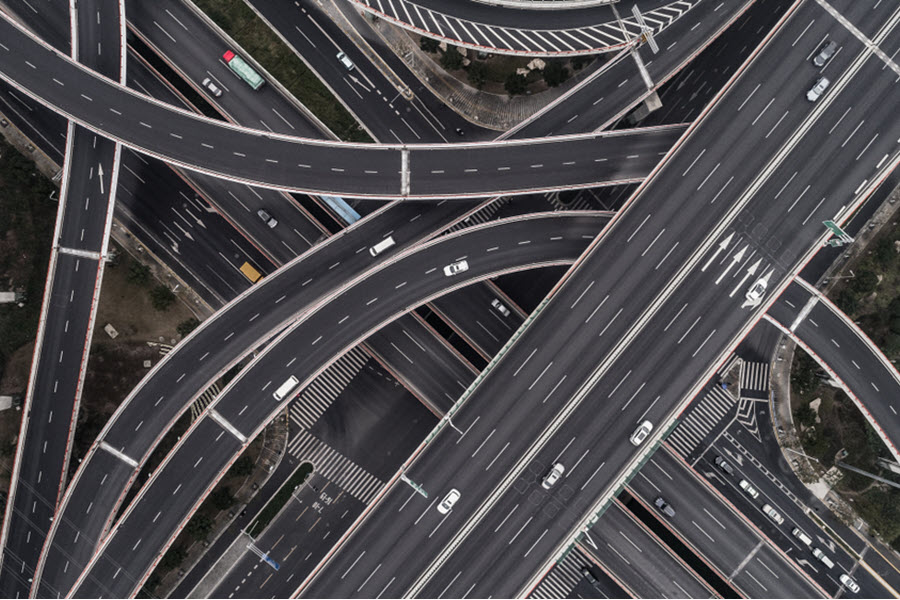 A highway interchange seen from above
