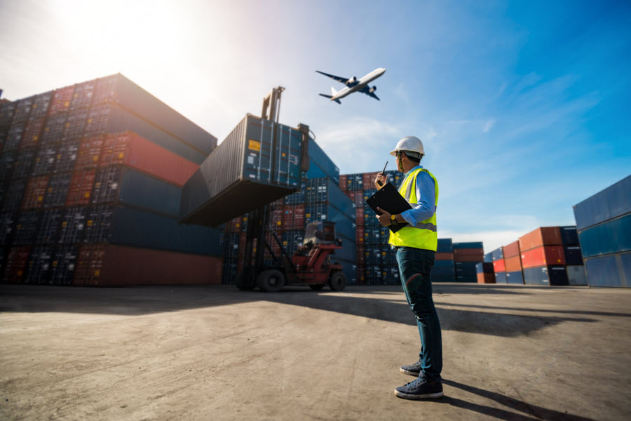 A worker in a container yard