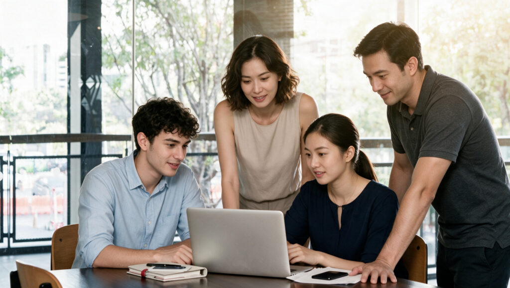 A cross-functional project team in discussion