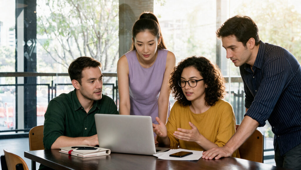 A project team meeting around a shared table