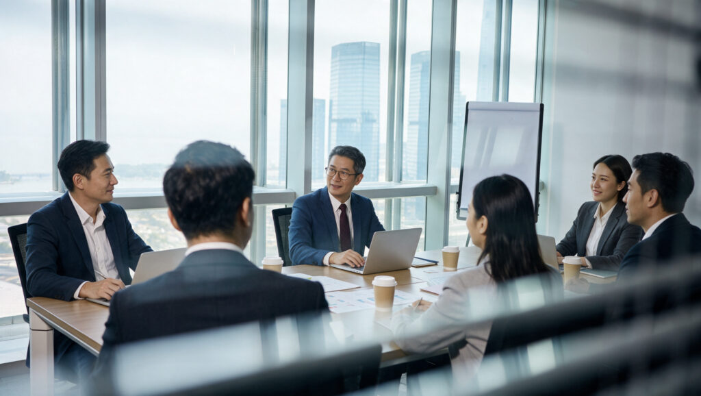 Senior managers in discussion in a boardroom