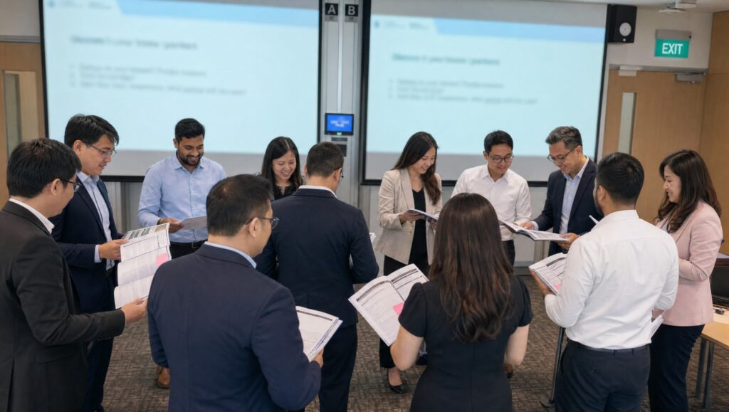 Participants working through a standing group exercise